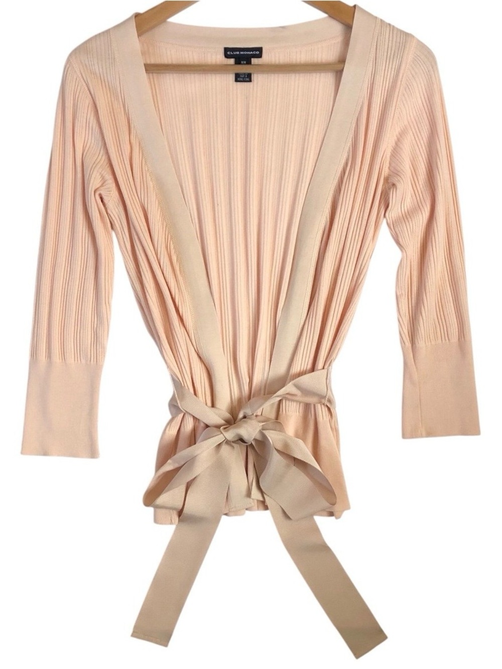 Club Monaco Lightweight Knit Tie-Waist Cardigan Sz M Pink Cotton Balletcore
